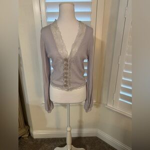 Free People Lavender Lace Trim Cardigan